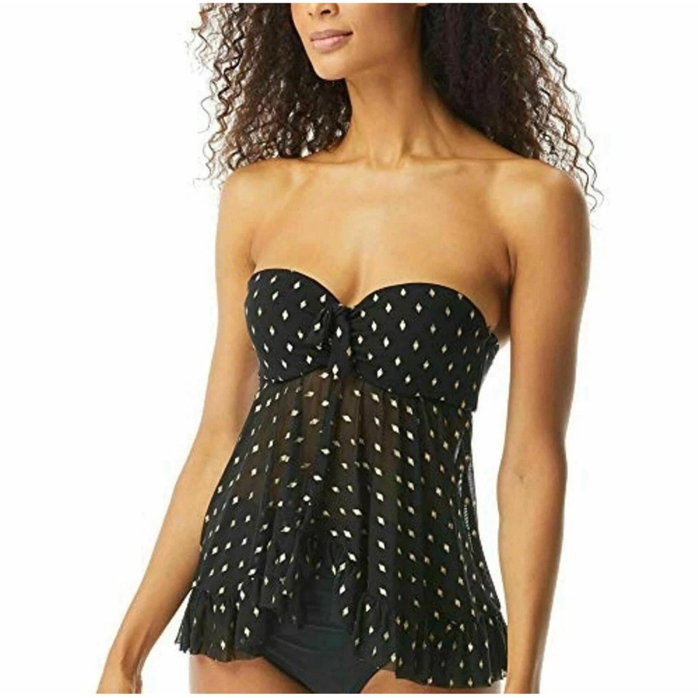 Coco Reef Bra Size 34D Underwire Slide Lock Strap Tankini Bandeau Black Swim Top